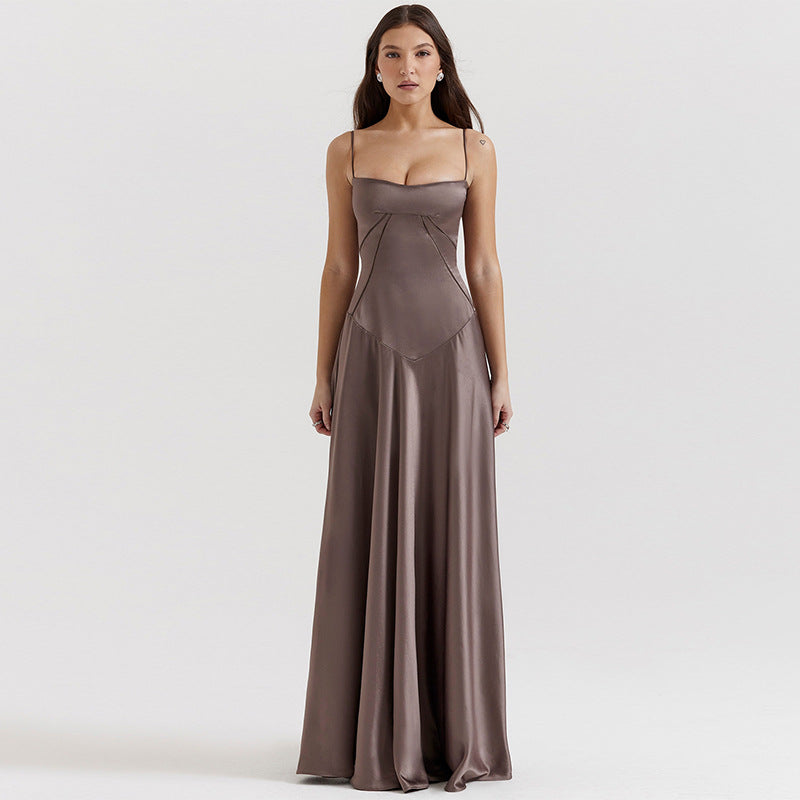 R&B | Abendkleid Satin Glanz Spaghetti Träger Rückenfrei Schmaler Schnitt Elegantes Kleid