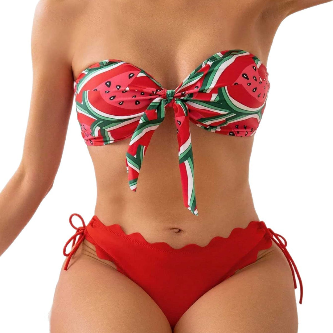 Damen Bandeau-Bikini mit verspieltem Knotendesign R&B