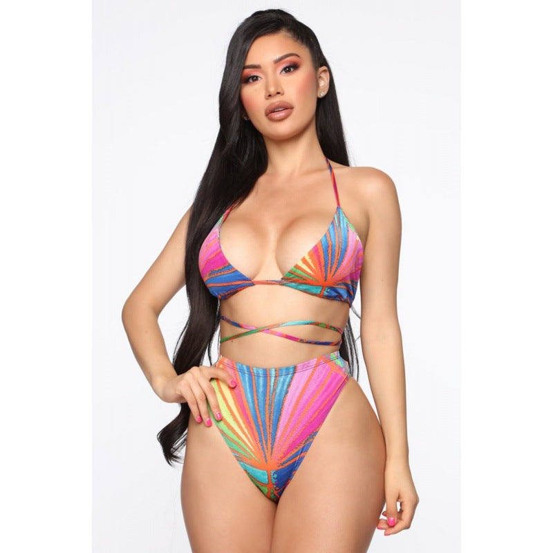 Damen Bikini mit Wickelrock und buntem Muster R&B