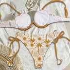 Damen Triangel-Bikini mit dekorativen Palmendruck und verstellbaren BindR&Bändern R&B