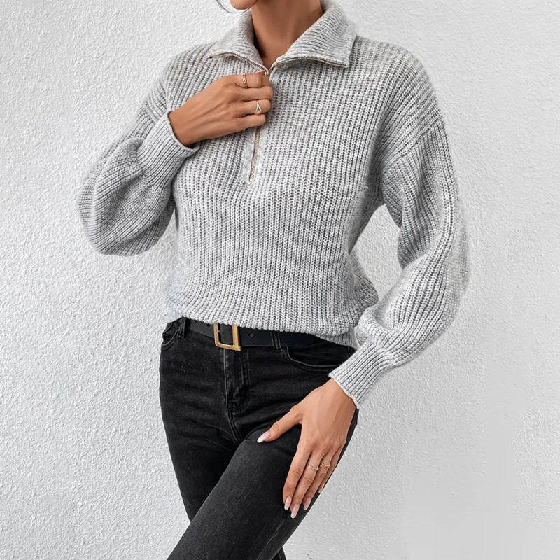Damen modischer Pullover mit hochgeschlossenem Kragen und Reißverschluss R&B