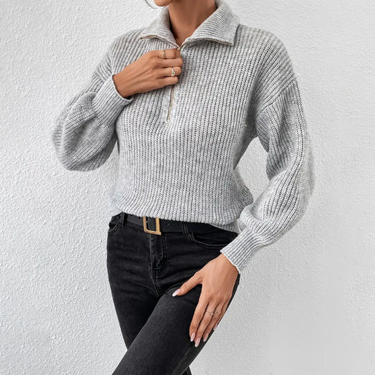Damen modischer Pullover mit hochgeschlossenem Kragen und Reißverschluss R&B