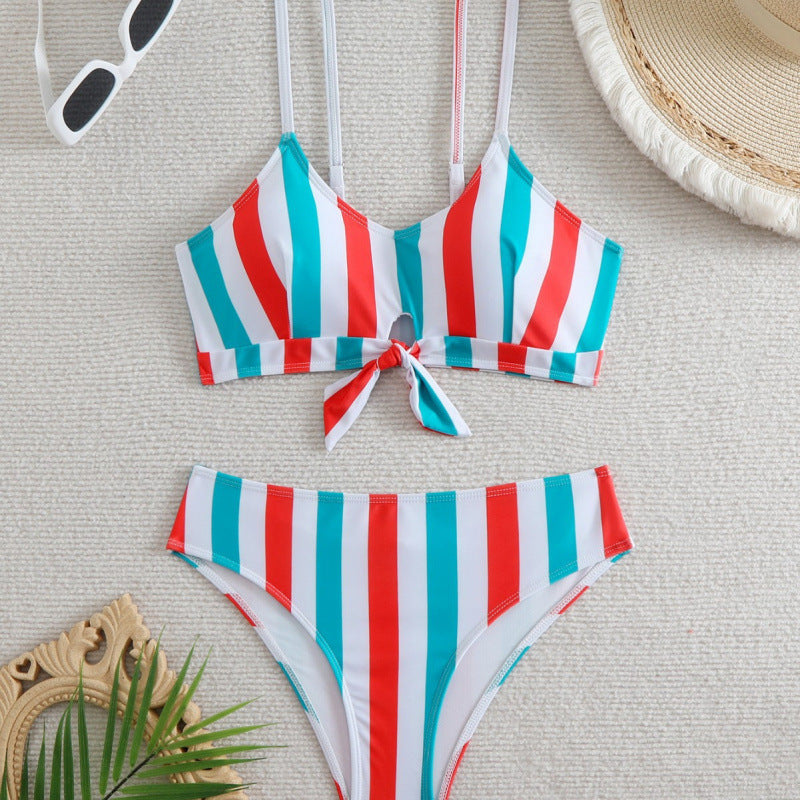 Damen Bikiniset mit eleganten Streifen und chicem Knoten R&B