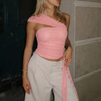 Damen Elegantes Asymmetrisches Top mit Wickeldesign R&B