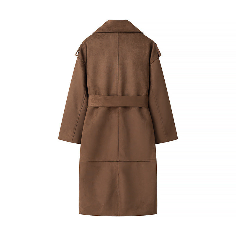 Damen modische Trenchjacke mit tailliertem Schnitt und abnehmbarem Gürtel R&B