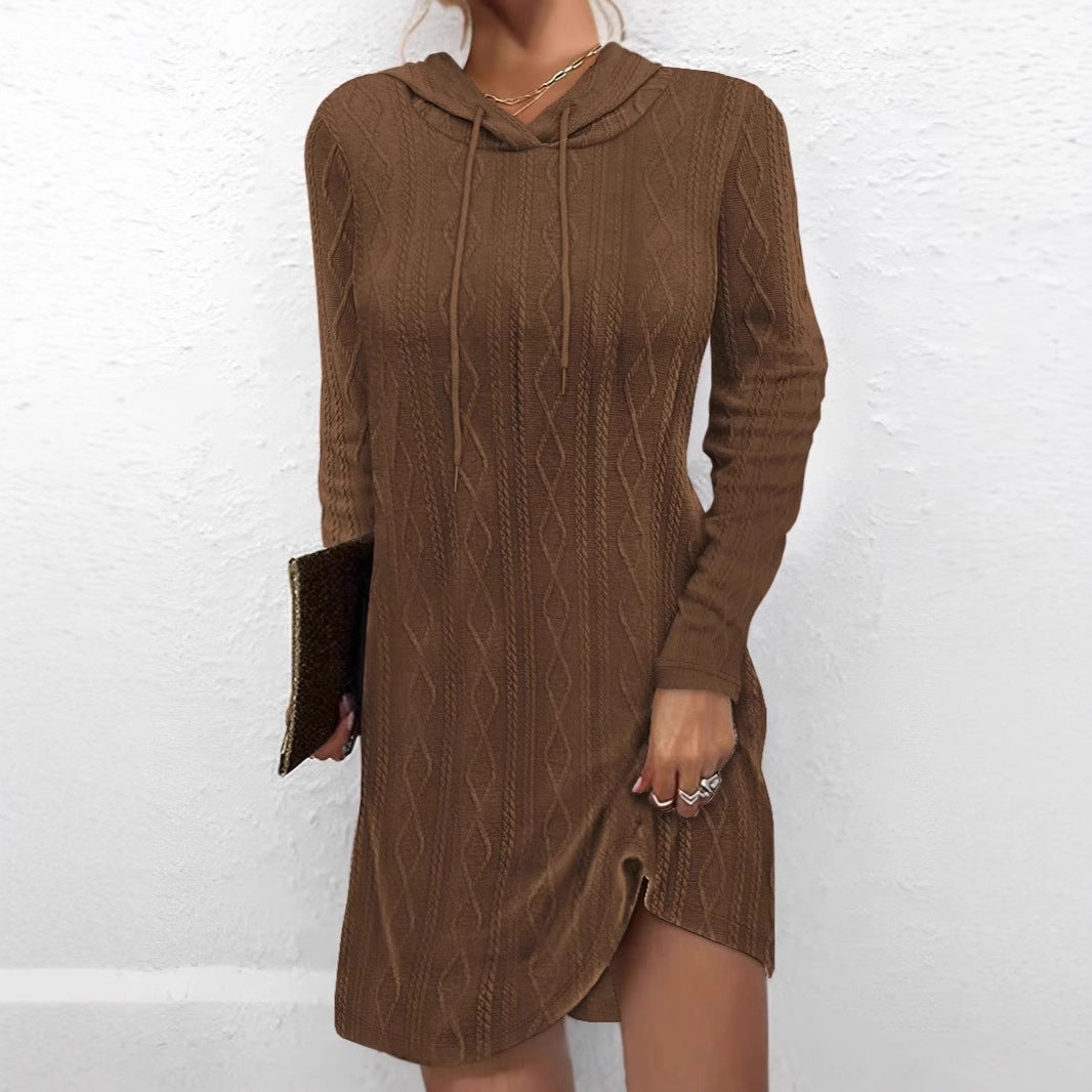 Damen Kapuzenpullover Kleid mit strukturiertem Strickmuster R&B