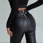 Damen Modische Kunstlederleggings mit Reißverschluss und Taillierung R&B