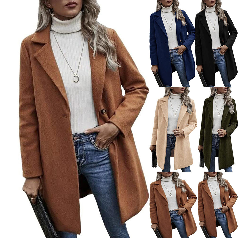 Damen modischer Wollmantel mit elegantem Revers R&B