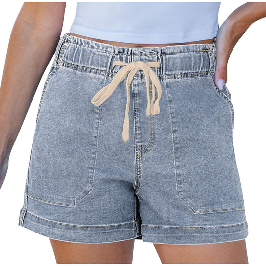 Damen bequeme Denim-Shorts mit Gummizug und praktischen Taschen R&B