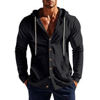 Herren nan sportive Kapuzenjacke mit Knopfverschluss, Kängurutasche und figurbetonter Passform R&B