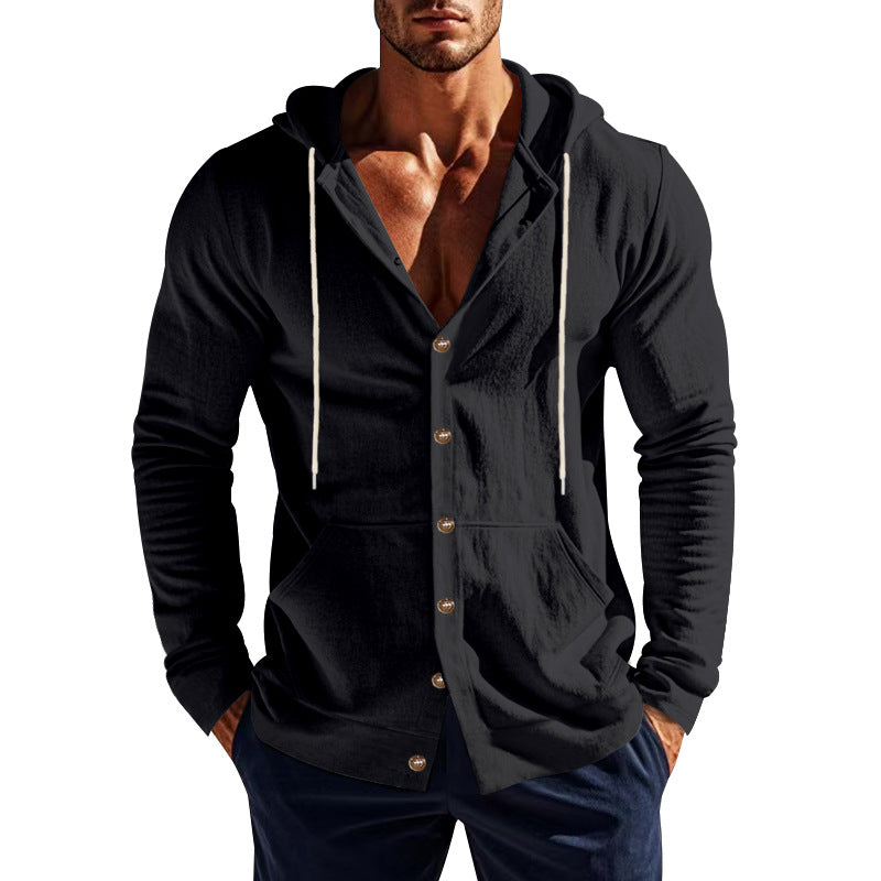 Herren nan sportive Kapuzenjacke mit Knopfverschluss, Kängurutasche und figurbetonter Passform R&B
