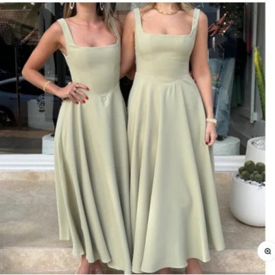 Damen Maxikleid mit schmalen Trägern und fließendem Rock Heidi-Mode