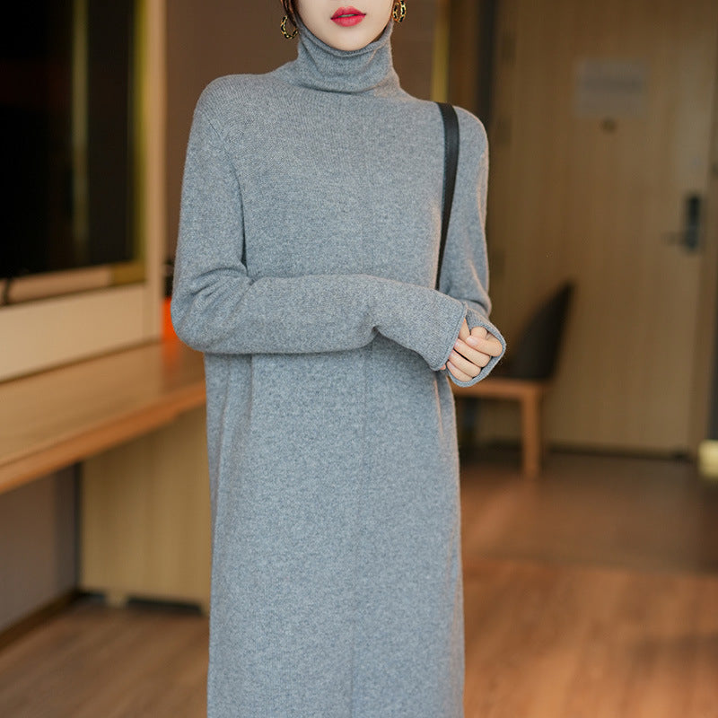 Damen Strickkleid mit hohem Kragen und eleganter Struktur R&B