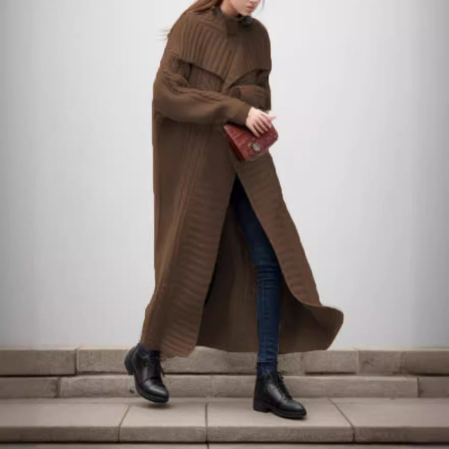 Damen Oversized Strickmantel mit voluminösen Ärmeln und elegantem Revers R&B