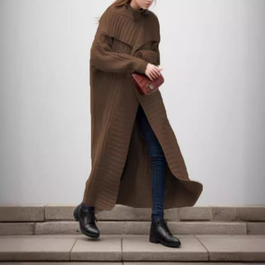 Damen Oversized Strickmantel mit voluminösen Ärmeln und elegantem Revers R&B