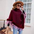 Damen modischer Poncho mit elegante Fransenverzierung