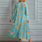 Damen Maxikleid mit V-Ausschnitt und herbstlichem Blattdesign R&B