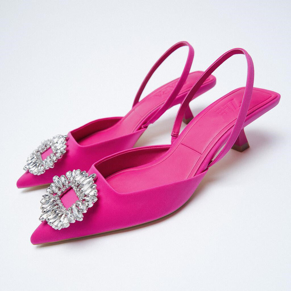Damen Slingback-Mules mit eleganter Strass-Applikation und niedrigem Absatz R&B