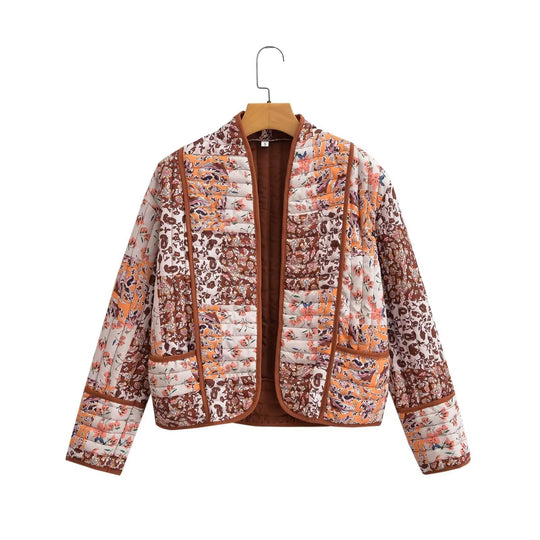 Damen modische Steppjacke mit buntem floralen Patchworkdesign R&B