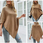 Damen Strick-Poncho mit steigendem Kragen und dekorativen Knopfdetails R&B