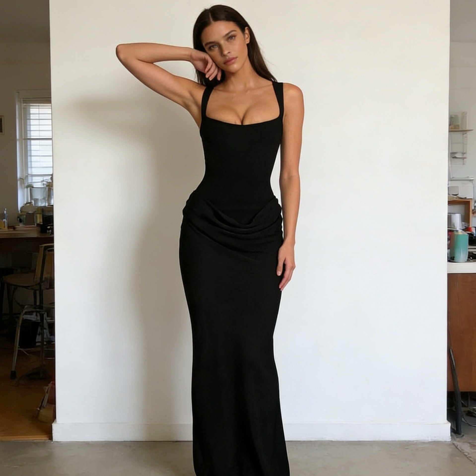 Damen Elegantes Wickelkleid mit schulterfreien Trägern und raffiniertem Drapierungsdetail R&B