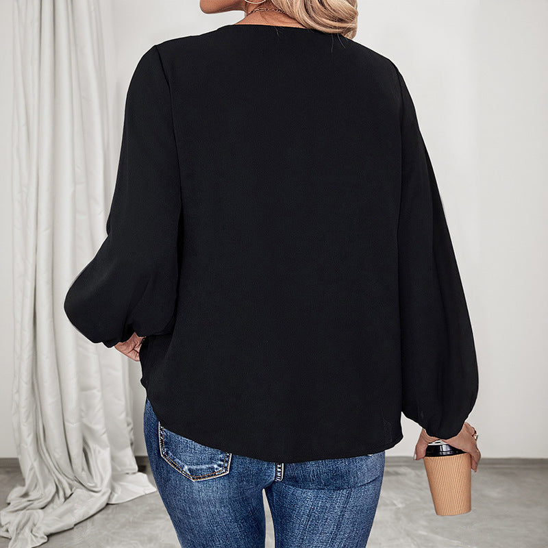 Damen modisches Oberteil mit V-Ausschnitt und trendigem Tierprint R&B