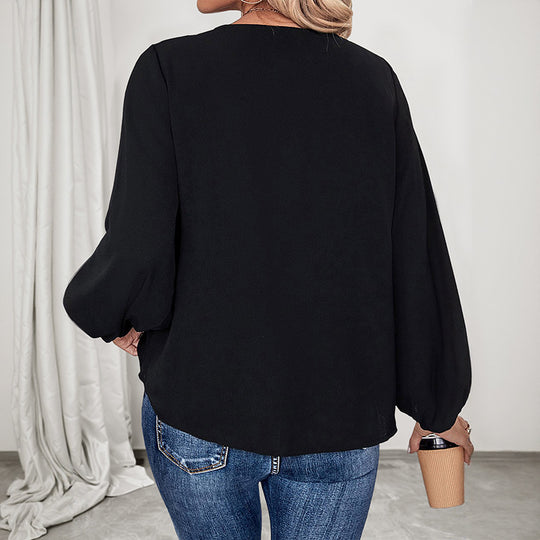 Damen modisches Oberteil mit V-Ausschnitt und trendigem Tierprint R&B