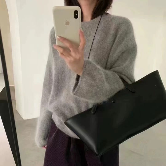 Damen Flauschiger Pullover mit überschnittenen Schultern und weitem Schnitt R&B