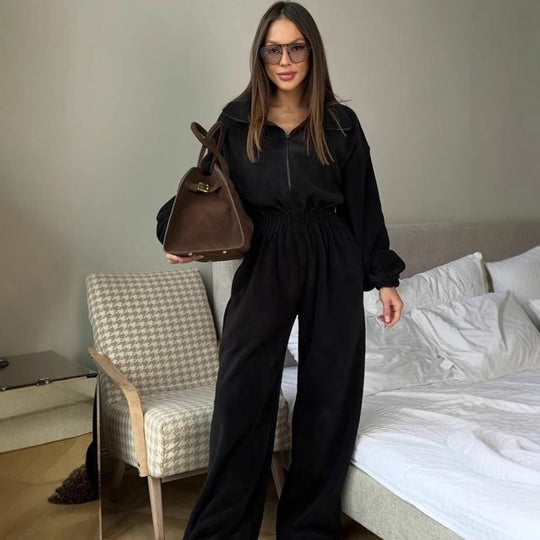 Damen bequemer und stylischer Fleece-Jumpsuit R&B