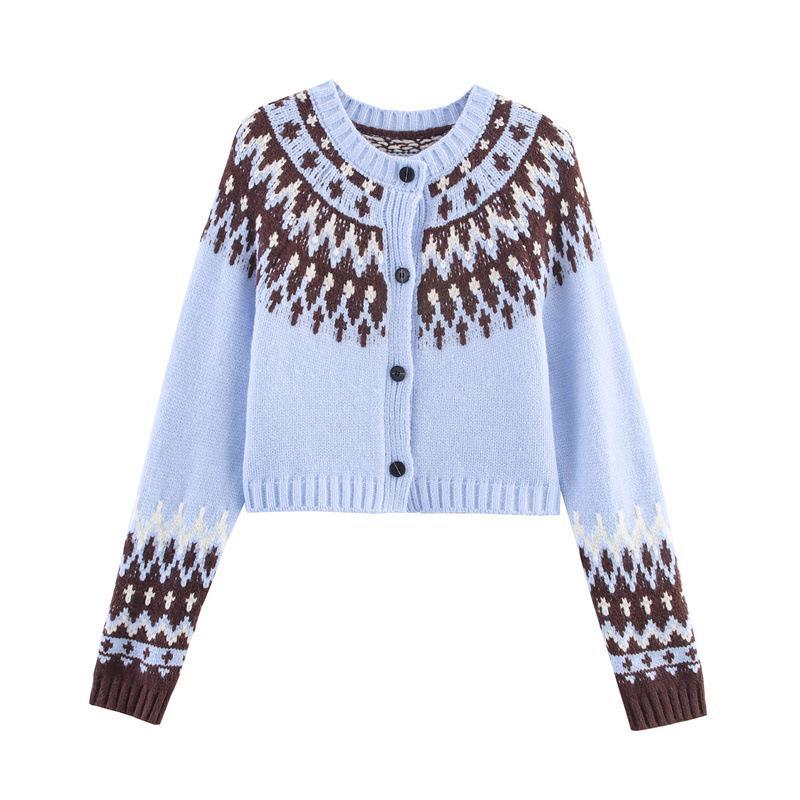 Damen gestrickte Winterjacke mit traditionellem Muster und Knöpfen R&B