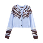 Damen gestrickte Winterjacke mit traditionellem Muster und Knöpfen R&B