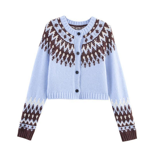 Damen gestrickte Winterjacke mit traditionellem Muster und Knöpfen R&B