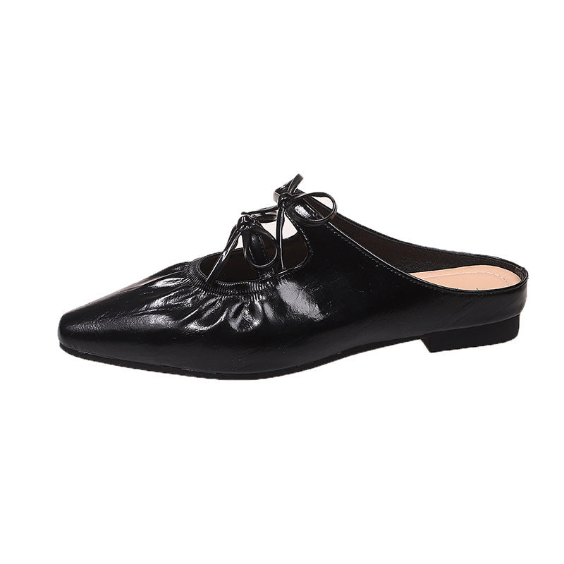 Damen Elegante Mules mit glänzendem Obermaterial und verspielten Schleifen R&B