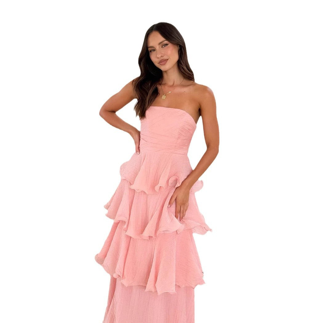 Damen Elegantes Wickelmaxikleid mit voluminösen Rüschendetails R&B