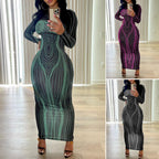 Damen Figurbetontes Langarmkleid mit einzigartiger Linienstruktur R&B