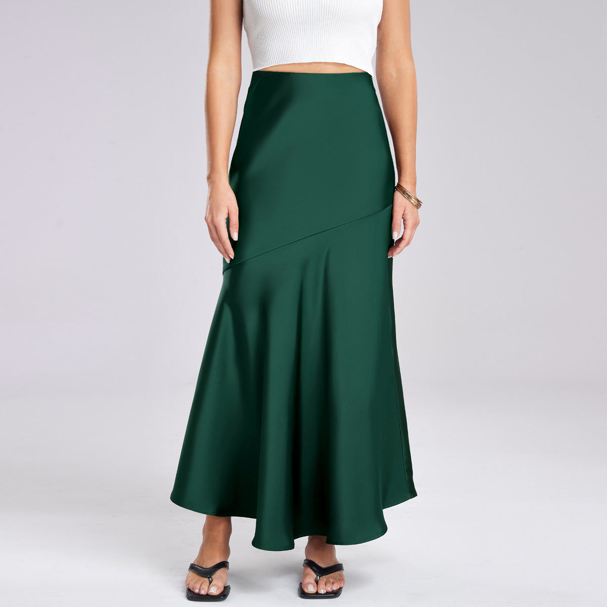 Damen Eleganter fließender Maxirock mit diagonaler Naht R&B