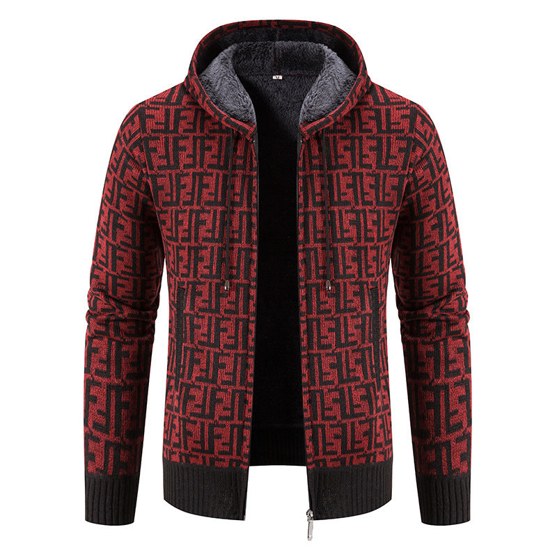 Herren Hochwertige Strickjacke mit modernem Muster und Kapuze R&B