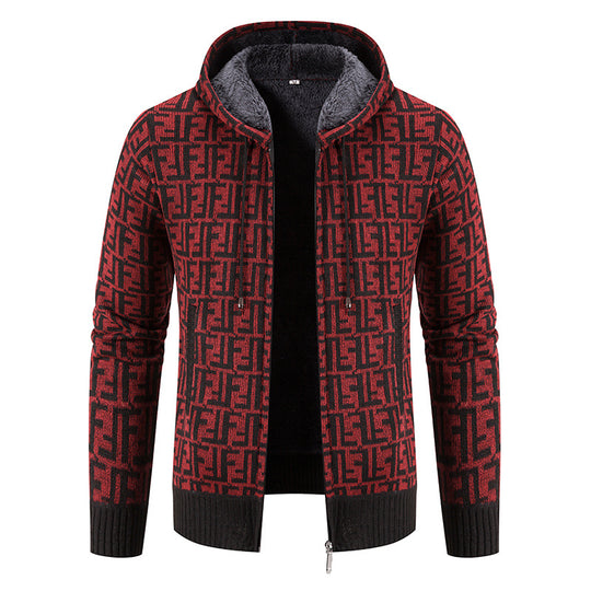 Herren Hochwertige Strickjacke mit modernem Muster und Kapuze R&B