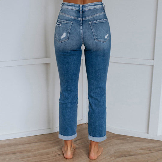 Damen High-Waist Destroyed Jeans R&B