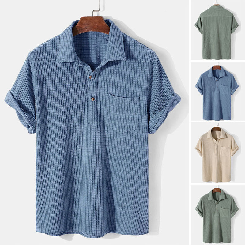 Herren nan Waffelstrick-Polo mit Hemdkragen, kurzer Knopfleiste und Brusttasche R&B