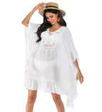 Damen Häkel-Strandkleid mit fransigem Saum und dekorativen Akzenten R&B