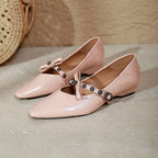 Damen spitze Ballerinas mit verziertem Riemen und edler Schleifenapplikation