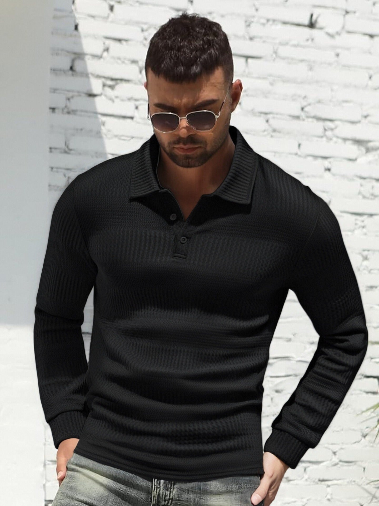 Herren Langarm Poloshirt R&B