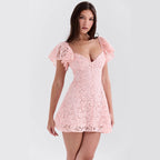 Damen Spitzenkleid mit voluminösen Ärmeln und zartem Muster R&B