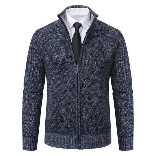 Herren modische Strickjacke mit hochabschließendem Kragen und stilvollem Zipper R&B