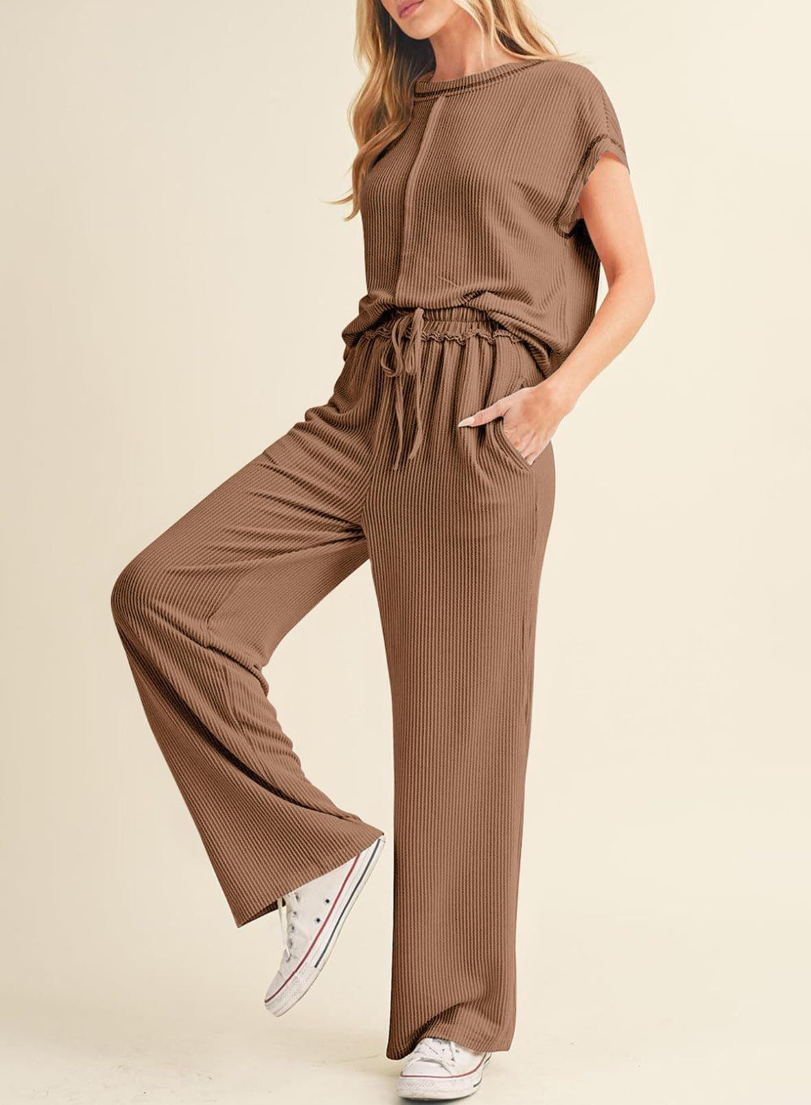 Damen Relaxed Fit Ripp-Loungewear-Set R&B