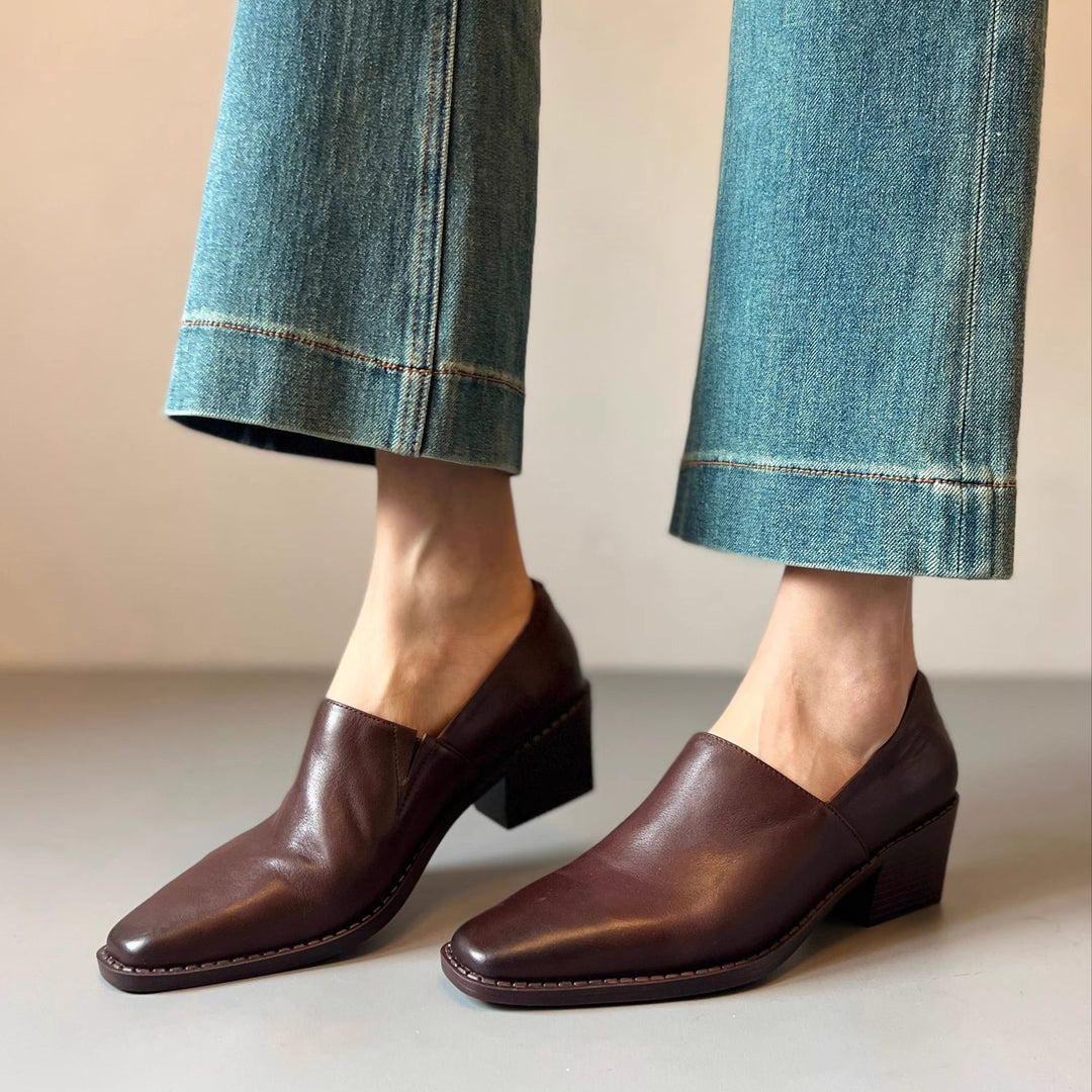 Damen elegante Slipper mit modischem V-Ausschnitt und komfortablem Blockabsatz R&B