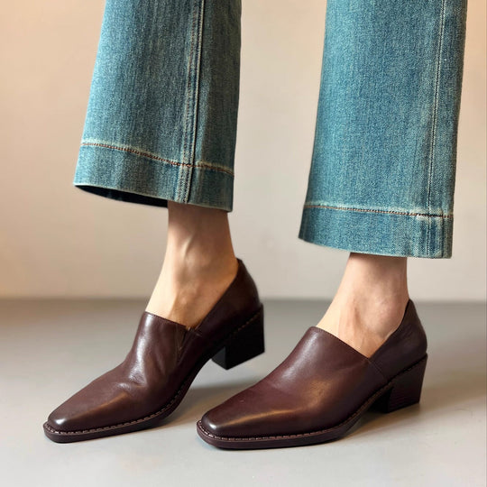 Damen elegante Slipper mit modischem V-Ausschnitt und komfortablem Blockabsatz R&B