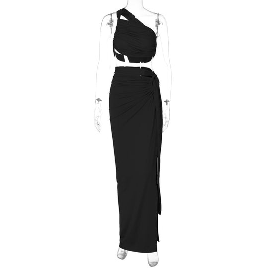 Damen Elegantes Wickelkleid mit einseitigem Schulterdesign R&B
