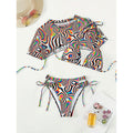 Damen Bunte Bikini-Set mit transparentem Oberteil R&B